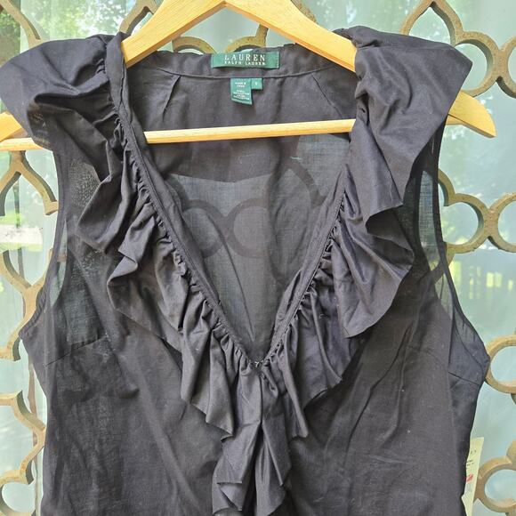 NWT Lauren Ralph Lauren Womens VTG Y2K Whimsigoth Sheer Black Ruffle Top 8 Boho - Picture 2 of 11